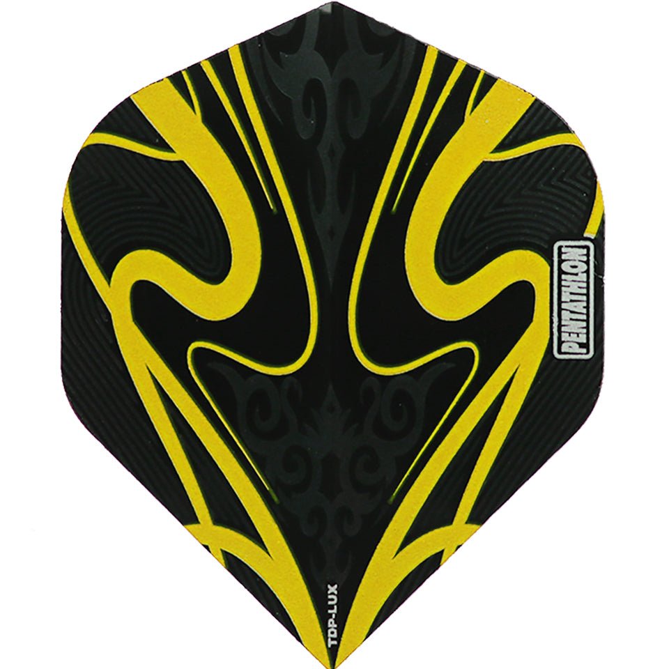 10-2841-1.jpg Pentathlon 100 Micron Dart Flights - Standard Black With Yellow - Image 1