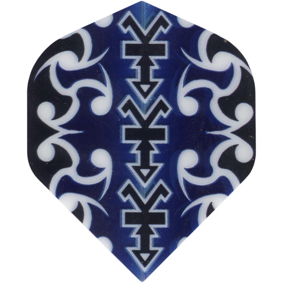 90-1811.jpg Ruthless Dart Flights - 100 Micron Standard Black With Blue And White Design - Image 1